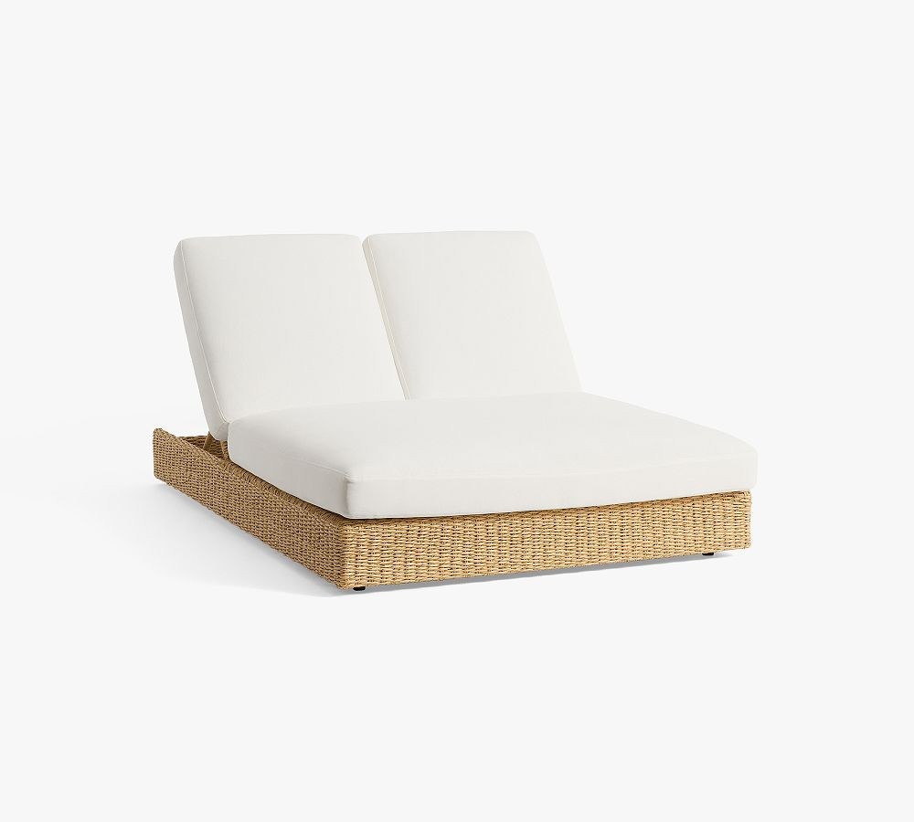 Kostas Wicker Outdoor Double Chaise with Wheels | Pottery Barn (US)