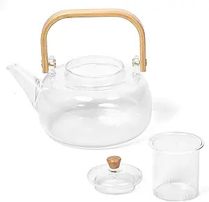 WHOLE HOUSEWARES Glass Teapot with Infuser - Borosilicate Glass Tea Kettle with Bamboo Lid - Clea... | Amazon (US)