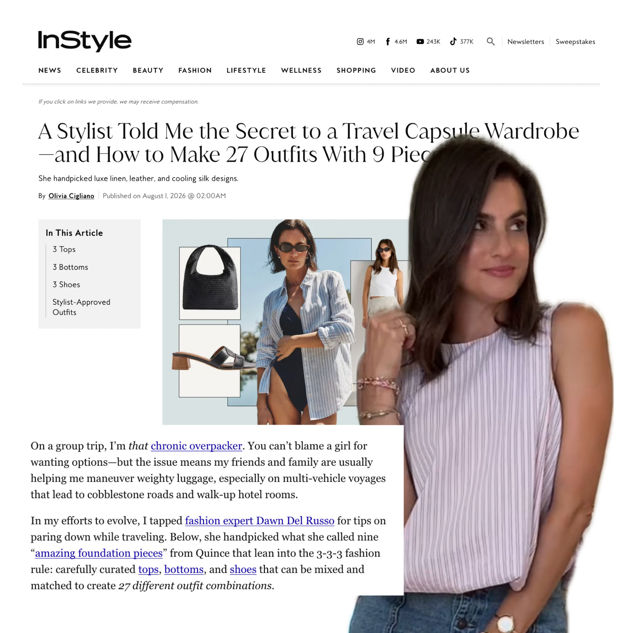 Thank you @instylemagazine for featuring my secrets to a travel capsule wardrobe with @onequince 27 outfits with 9 pieces