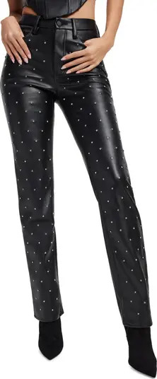Good Icon Crystal Embellished Faux Leather Straight Leg Pants | Nordstrom Rack