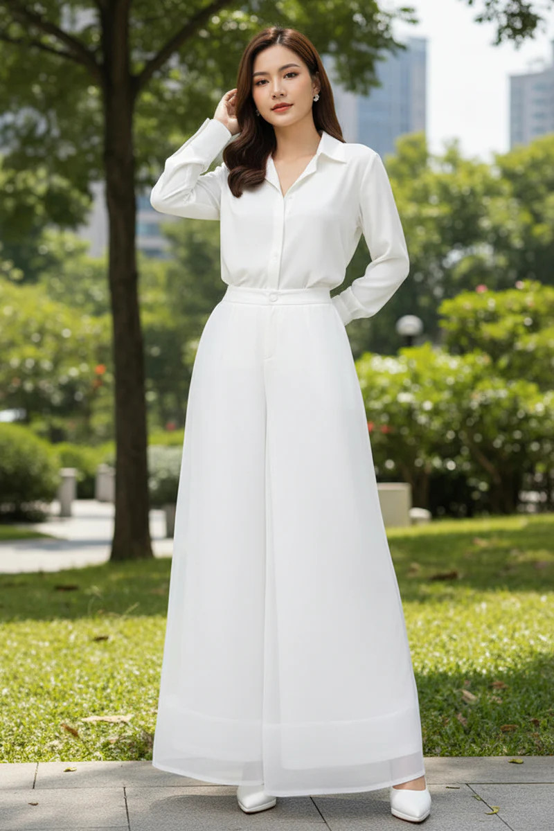 Isaiah Tulle Cropped Wide Leg Pants - White | Benaar La