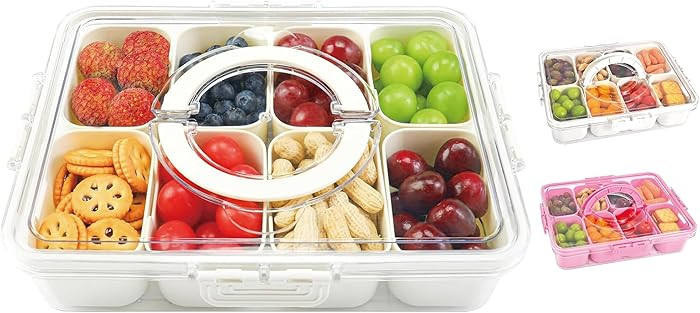 Snackle Box Container, 8 Compartment Divided Serving Tray with Lid and Handle, Snack Box Containe... | Amazon (US)