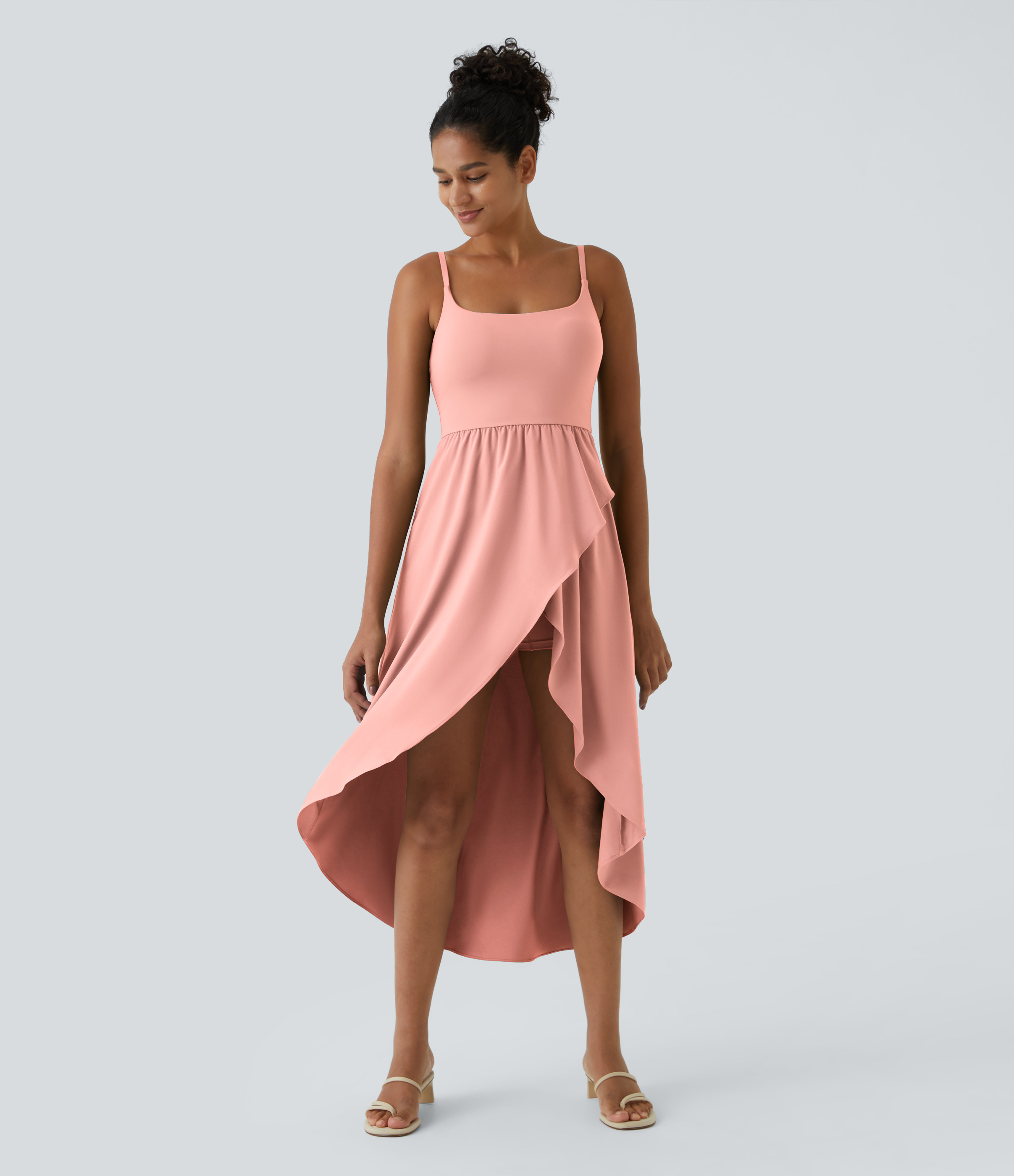 Halara Breezeful™ High Low 2-Piece Pocket Flowy Midi Quick Dry Casual Dress Casual Dress - Blossom - L slip dress beach dress ruched dress | HALARA