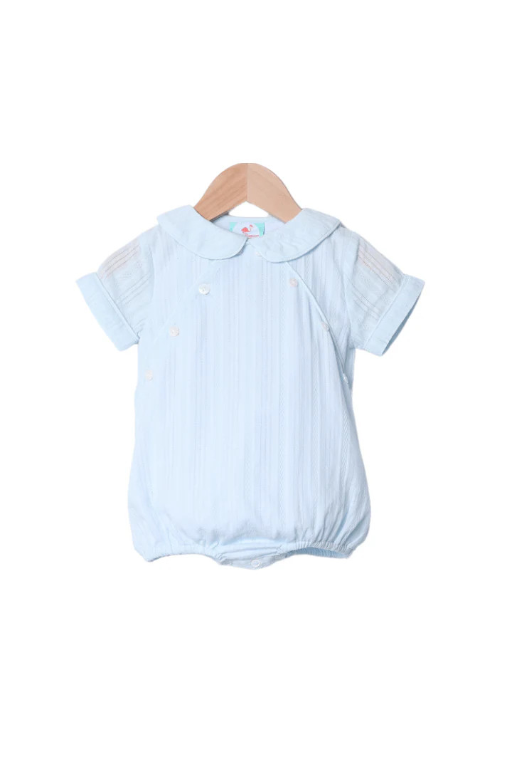Smocked Heirloom Blue Linen Button Bubble | The Smocked Flamingo