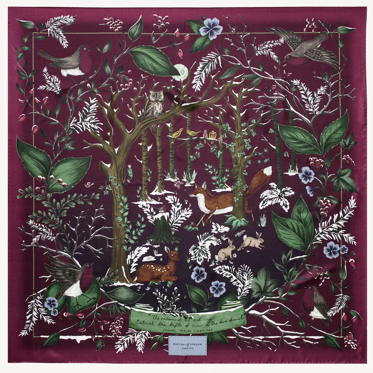 Woodland Silk Scarf

        
            
            Burgundy Pure Silk | Aspinal of London