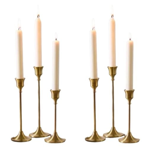 Gold Candlestick Holders Set of 6 – Elegant Metal Taper Candle Holders for Table Centerpieces, Weddings, Home Decor – Modern Gold Candle Stands for Dining Room, Parties | Amazon (US)