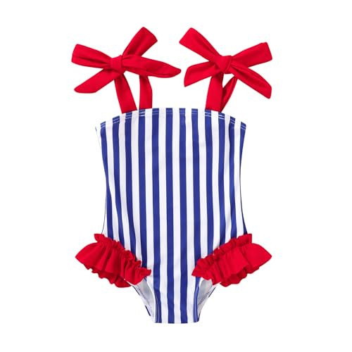 Happy Town Toddler Swimsuit Girl Solid Color Stripe One-Piece Baby Bathing Suits (Blues and Reds, 9-12 Months) | Amazon (US)