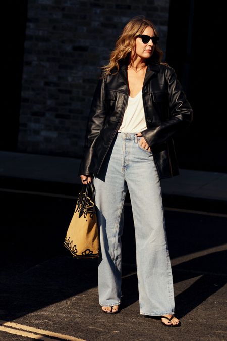 AD Summer in the City with NETAPORTER | Toteme cinched waist leather blazer + Baggy Agolde Jeans | casual outfit | weekend outfit 

#LTKsummer #LTKstyletip #LTKeurope