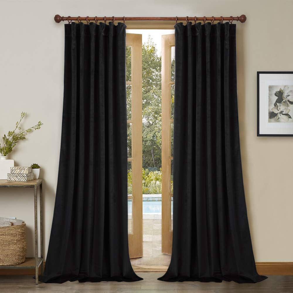 StangH Black Blackout Velvet Curtains 90 inches Long, Back Tab Heavy Thick Thermal Insulated Wind... | Amazon (US)