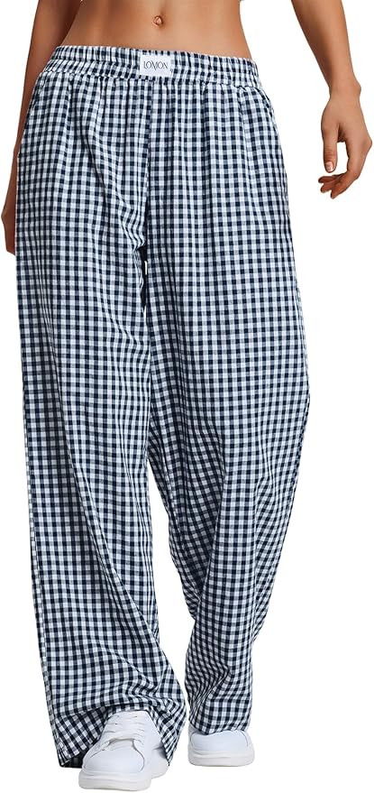 LOMON Women's Striped Gingham Boxer Pants Cotton Pajama Lounge Pj Casual Plaid Trousers Y2K Beach... | Amazon (US)