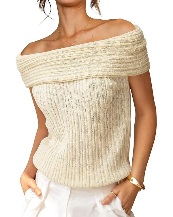 Saodimallsu Womens Off The Shoulder Sweater Tops Summer Sleeveless Strapless Ribbed Sexy Going Ou... | Amazon (US)