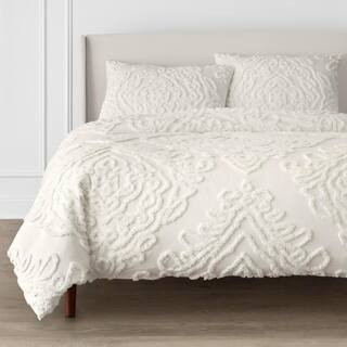 Home Decorators Collection Fairhaven 3-Piece Ivory Textured Medallion Cotton King Duvet Cover Set... | The Home Depot