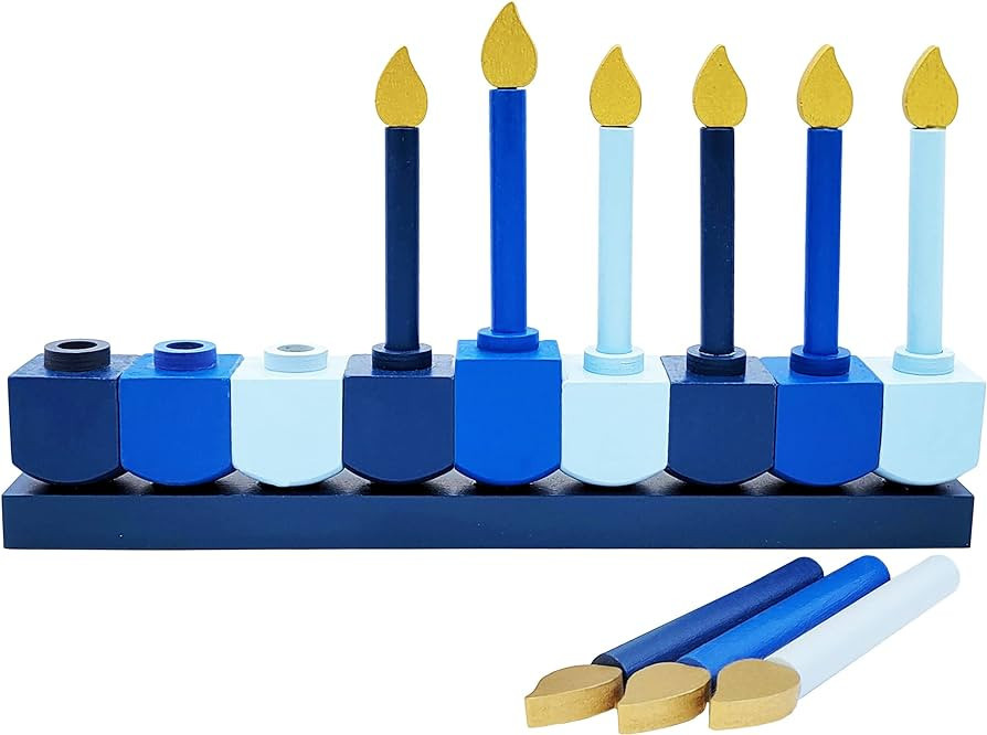 Hanukkah Children's Wooden Chanukah Menorah, Dreidel Design with Removable Candles (1) | Amazon (US)