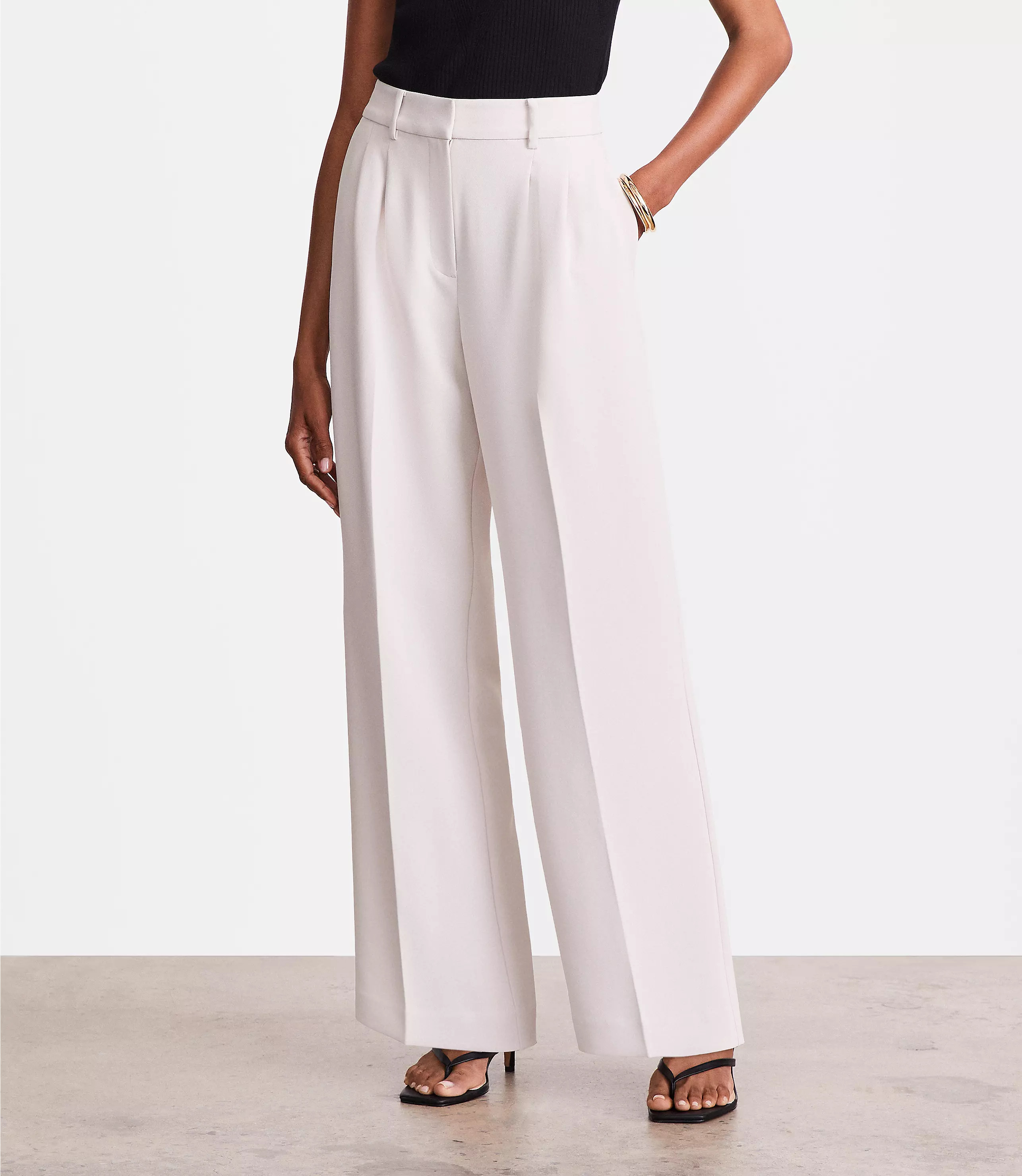 Petite LOFT Versa Crepe Drape Pleated Relaxed Straight Pants | LOFT