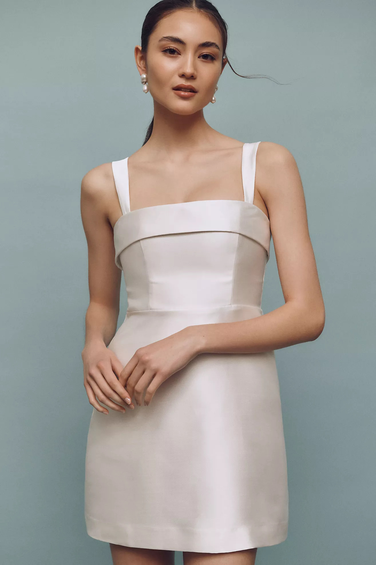 BHLDN Sleeveless Square-Neck Taffeta A-Line Mini Dress | Anthropologie (US)