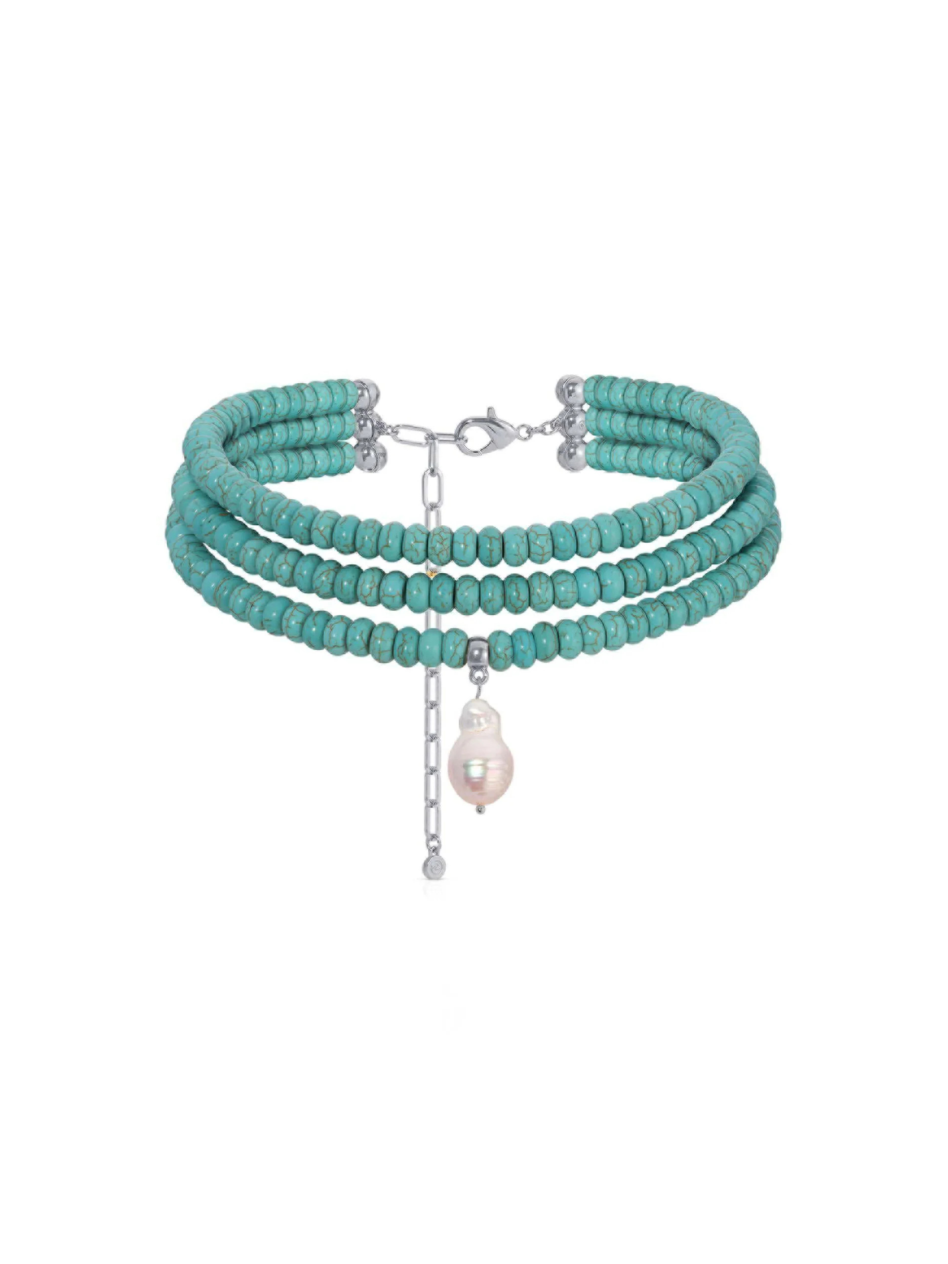 Marina Layers Turquoise Necklace - Turquoise with Silver Plating / One Size | Ettika