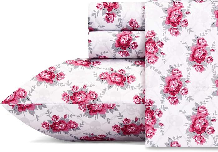Betsey Johnson - King Bed Sheets, Soft & Lightweight Bedding, Fade & Wrinkle Resistant (Skull Ros... | Amazon (US)
