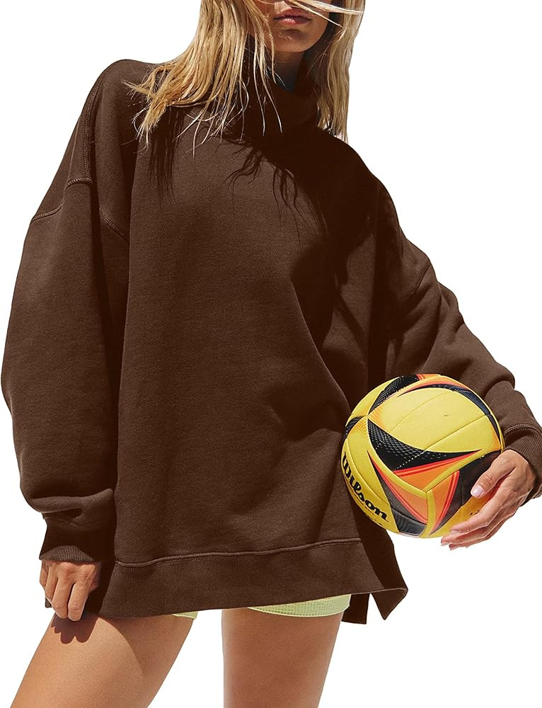 DURUNUL Women’s Oversized Sweatshirts Mockneck Sweatshirt Turtleneck Tops Loose Drop Shoulder L... | Amazon (US)