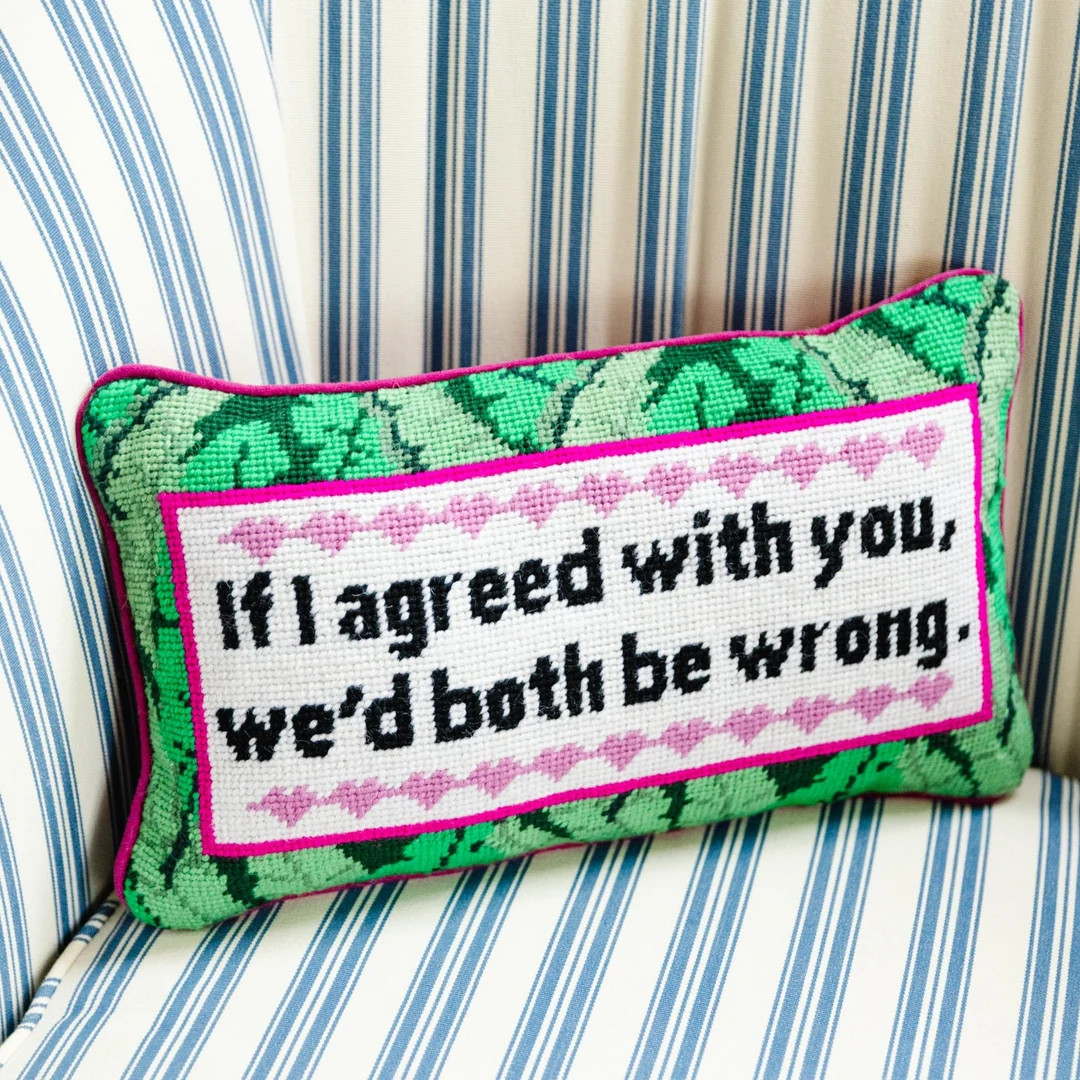 Both Be Wrong Needlepoint Decorative Throw Pillow - Small Embroidered Accent Pillow for Bed, Chai... | Etsy (US)