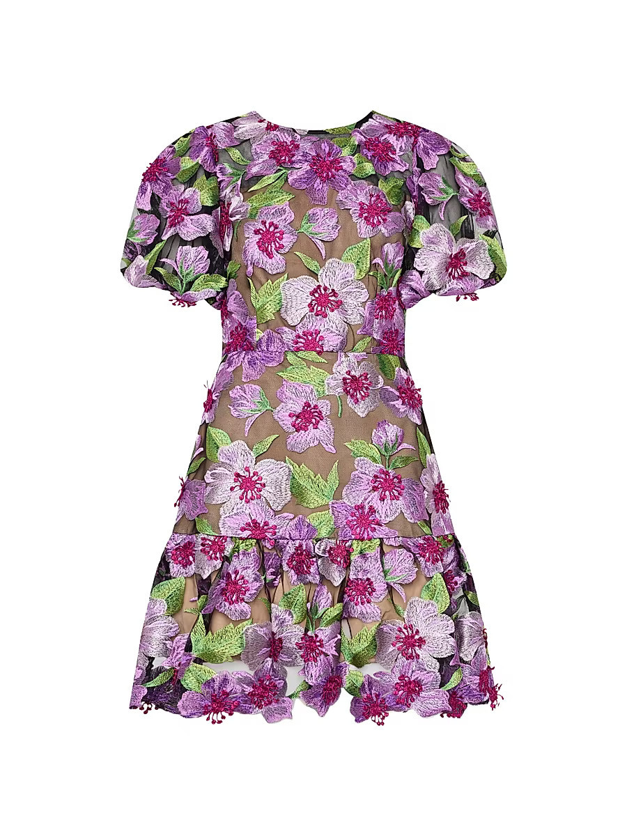 Women's Yasmin Floral-Embroidered Fit & Flare Minidress - Pink Multi - Size 0 | Saks Fifth Avenue