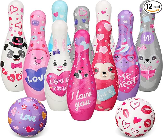 Syhood 12 Pcs Valentine‘s Day Bowling Set 10 Foam Pins and 2 Balls Valentine Game Heart Owl Ani... | Amazon (US)