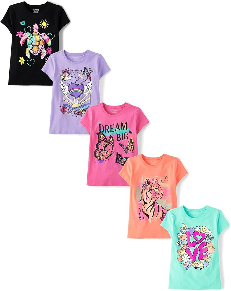 The Children's Place Girls' Trends Icons Short Sleeve Graphic T-shirts (5-Pack) | Amazon (US)