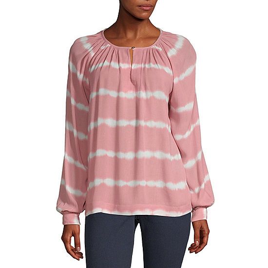 a.n.a Womens Keyhole Neck Long Sleeve Peasant Top | JCPenney