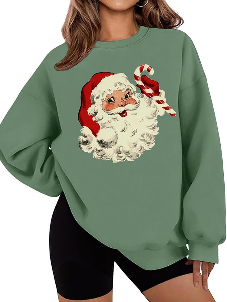 LETSEE Christmas Sweatshirts for Women Santa Claus Graphic Crewneck Oversized Fleece Sweater Xmas... | Amazon (US)