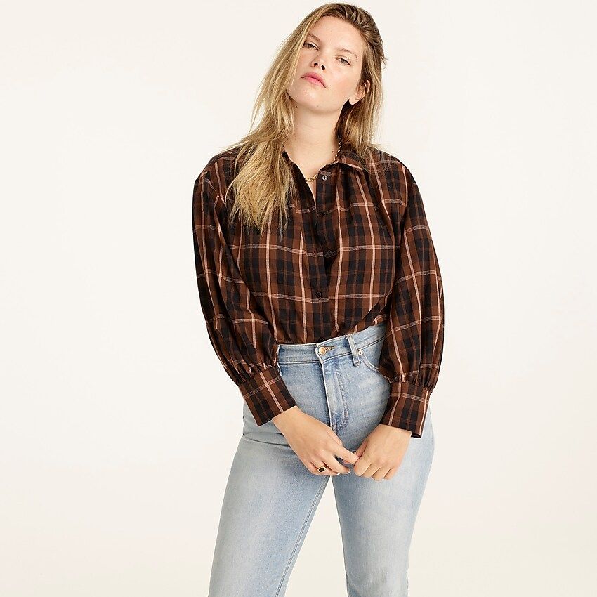 Gathered button-up shirt in featherweight flannel | J.Crew US