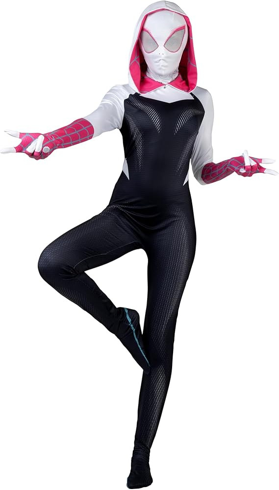 MARVEL Spider-Gwen Official Adult Zentai Halloween Costume - Hooded Spandex Jumpsuit with Printed... | Amazon (US)