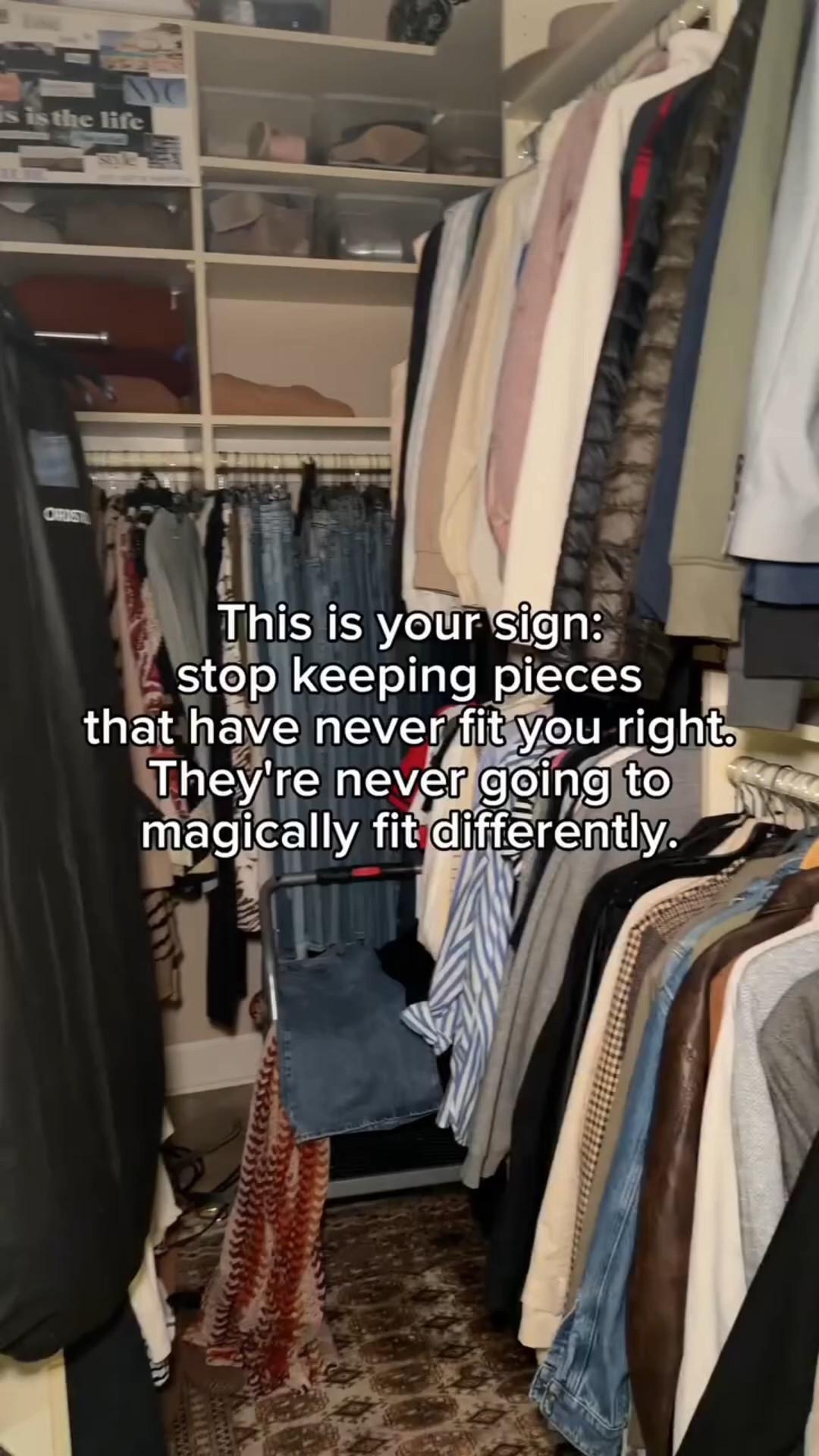 This is your sign: stop keeping pieces that have never fit you right. They're never going to magically fit differently. 👕 

Day 5 of the Closet Reset Series and this is the one that needed to be said. 

That dress you've had for years that's always been too tight in the chest. Those jeans that have never felt right on your body. The jumpsuit you wore once to an event and never touched again. The skirt that looked cute in theory but never actually fit. 

You keep them because: 
•	You spent money on them 
•	You hope that someday they'll magically fit 
•	You remember loving the IDEA of them 
•	You feel like you're "giving up" if you let them go 

But here's what's actually happening: every time you open your closet, you see pieces that don't work for your body. And that's a daily reminder that your closet isn't serving you. 

Stop trying to force pieces to work. Stop waiting for your body to change to fit the clothes. Stop keeping things out of guilt. 

Your closet should have pieces that fit you BEAUTIFULLY right now—not pieces you're constantly negotiating with. 

You deserve clothes that actually work for your body as it is today. 

💬 Comment RESET below to schedule a closet audit consultation with our team. 👇