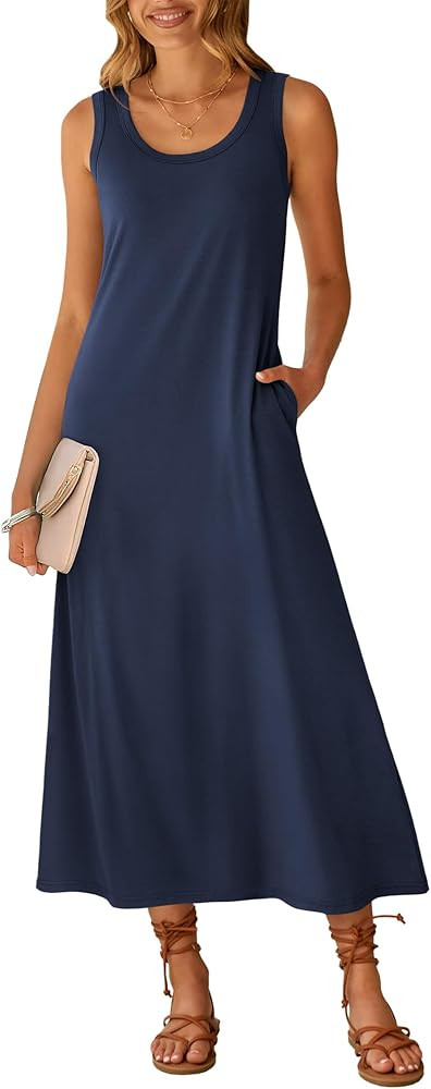 ANRABESS Womens Maxi Dresses 2026 Summer Casual Scoop Neck Sleeveless Long Tank Dress Beach Sundr... | Amazon (US)