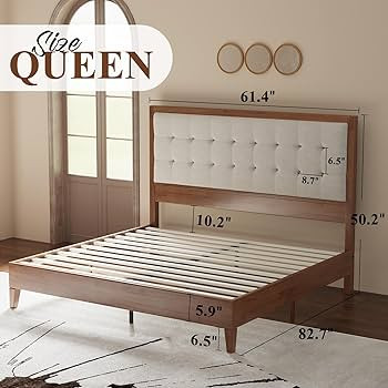 Jocisland Wood Platform Bed Frame Queen Size Upholstered Tufted Headboard/Solid Wood Be No Box Sp... | Amazon (US)