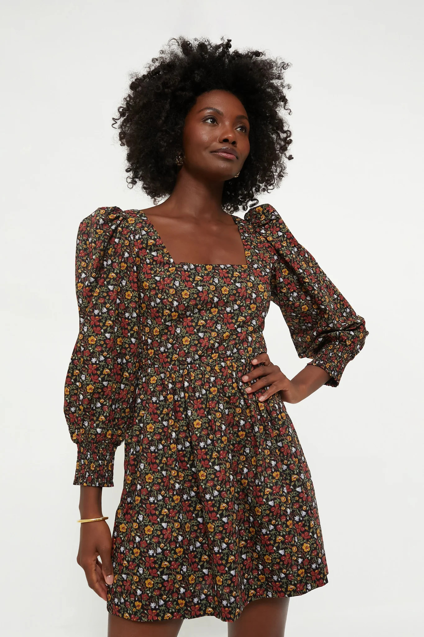 Black Multi Floral Square Neck Spencer Mini Dress | Tuckernuck (US)