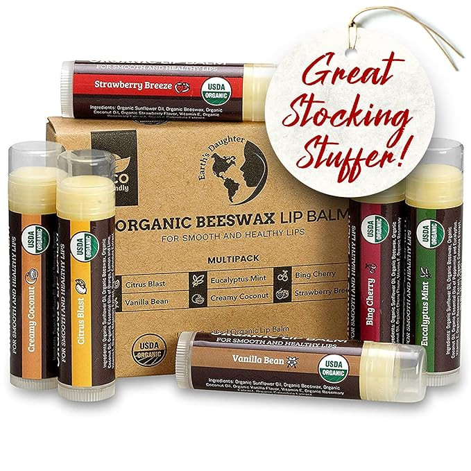 USDA Organic Lip Balm 6-Pack by Earth's Daughter Stocking Stuffers - Fruit Flavors, Beeswax, Coco... | Amazon (US)