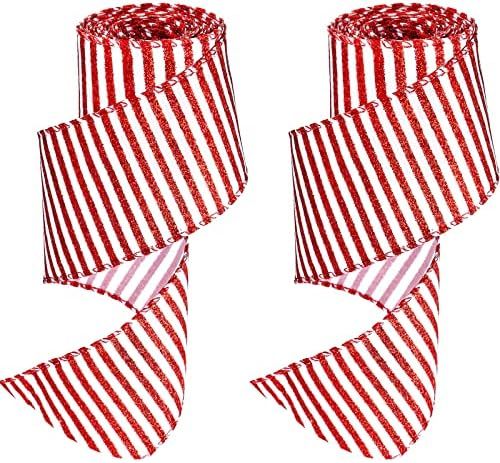 2 Rolls 2.5 Inch x 6 Yards Red and White Ribbon Christmas Wired Edge Ribbon DIY Craft Ribbon for ... | Amazon (US)