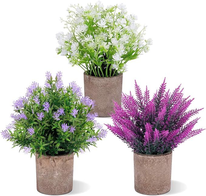 FUNARTY 3 Packs Fake Plants, Small Potted Plants, Mini Artificial Small Flower, 10” Faux Greene... | Amazon (US)