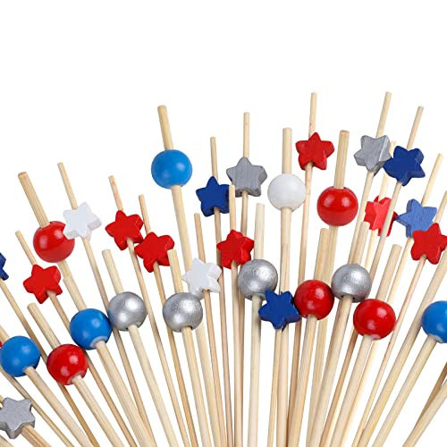 FOIMAS 200pcs 4th of July Cocktail Picks,Patriotic Star Bamboo Toothpicks Stick for Independence Day Appetizer Cake Fruit Party Decoration Supply | Amazon (US)