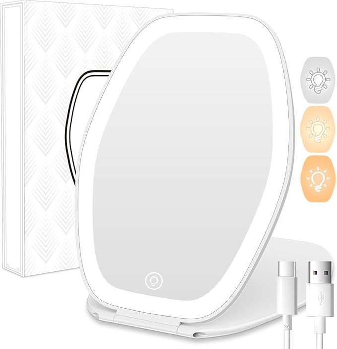 Travel Makeup Mirror with Light: 3 Color Lighting Portable Mirror with Touch Screen Rechargeable ... | Amazon (US)