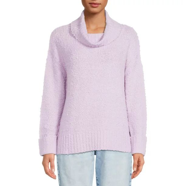 Time and Tru Women's Plush Cowl Neck Pullover Sweater - Walmart.com | Walmart (US)