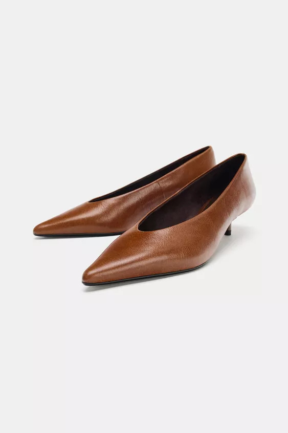 LEATHER KITTEN HEEL SHOES | Zara US