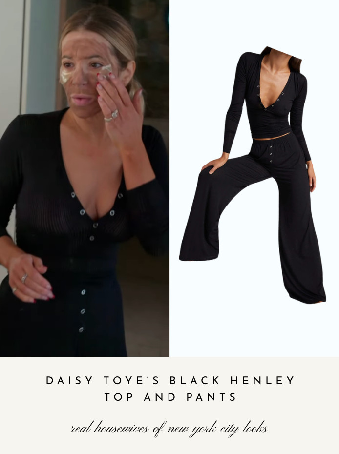 Daisy Toye's Black Snap Henley Top and Pants 

 