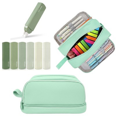 Wrapables Back-to-School Budget Pack, Schools Supplies Kit with 4 Compartment Pencil Case Pencil Pouch and White Correction Tape, Aqua | Target