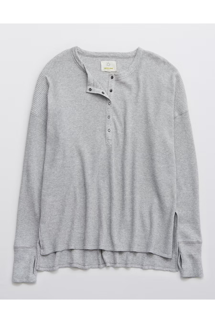 OFFLINE By Aerie Wow Waffle Henley T-Shirt Women's Medium Heather Gray XXS | American Eagle Outfitters (US & CA)