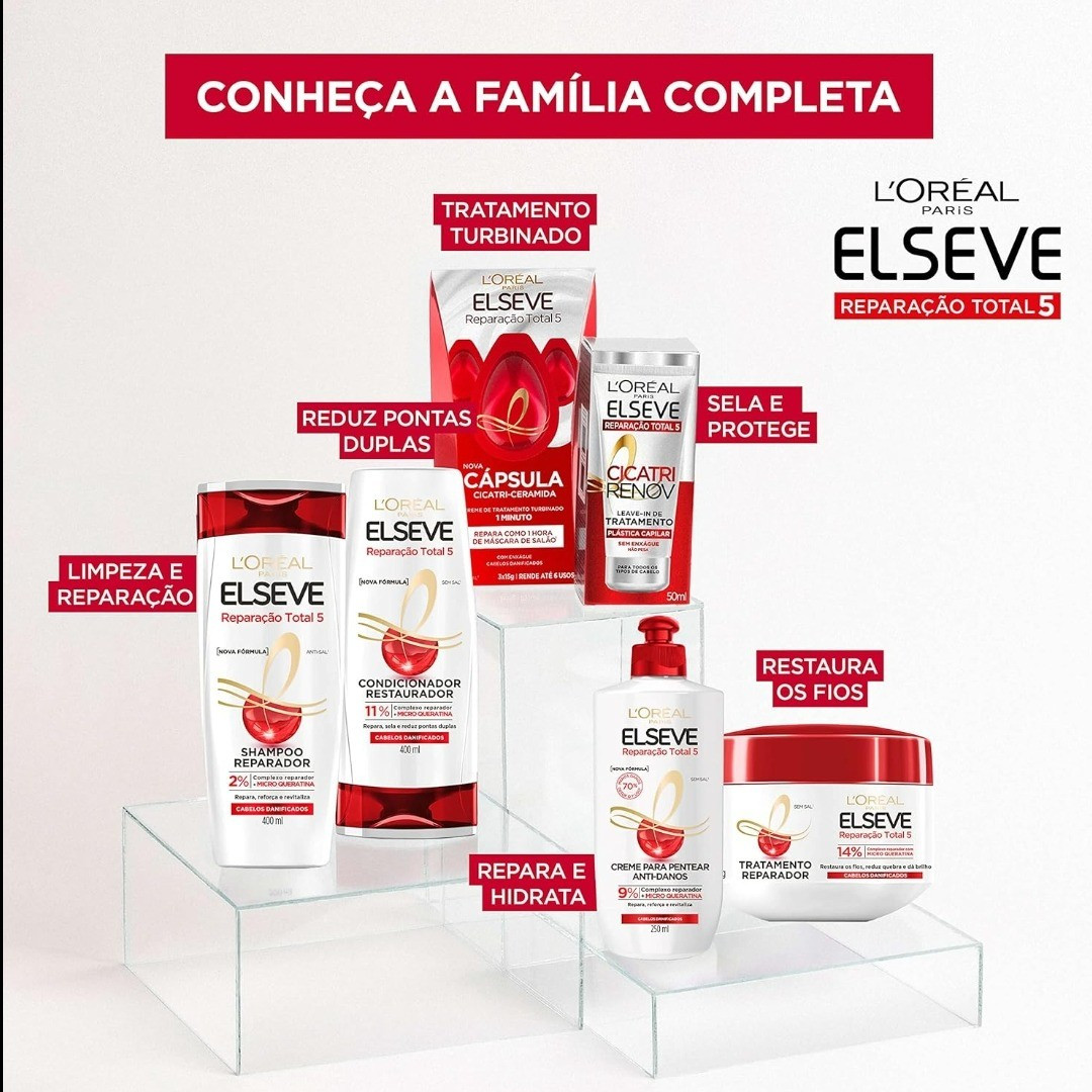 Esqueça tudo que você já viu sobre reparação, o Elseve Reparação Total 5 é a revolução da sua rotina capilar! Enriquecido com cicatri-ceramida em sua fórmula, identifica e cicatriza os 5 principais danos causados no dia a dia: quebra, rigidez, opacidade, ressecamento e ponta dupla, deixando seus cabelos reparados, fortificados e revitalizados desde o primeiro uso.

#LTKhome #LTKbeauty #LTKbrasil