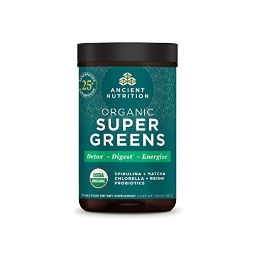 Super Greens Powder by Ancient Nutrition, Organic Superfood Powder with Probiotics Made with Spirulina, Chlorella, Matcha, and Digestive Enzymes, 25 Servings, 7.5oz | Amazon (US)