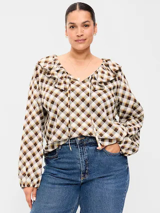Long-Sleeve Ruffle Tie-Neck Top | Old Navy (US)