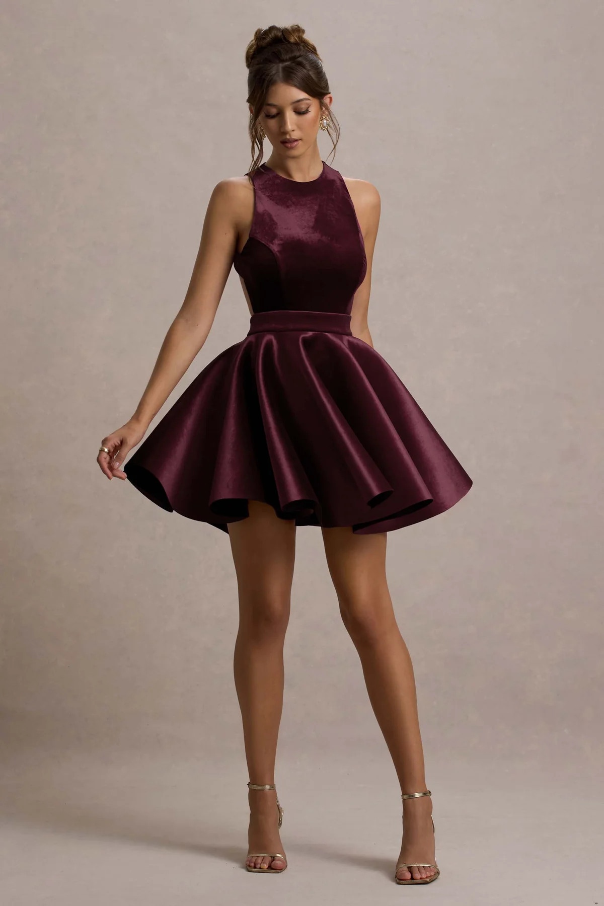 Mackie | Port Velvet Sleeveless Skater Mini Dress | Club L London