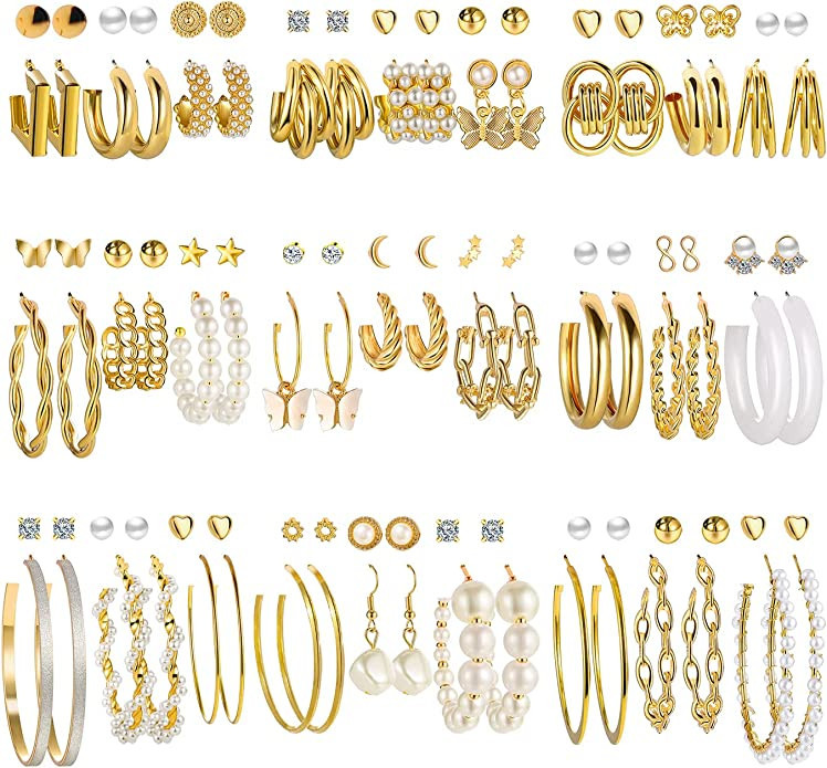 54 Pairs Gold Hoop Earrings Set for Women Multipack, Boho Fashion Statement Stud Hoop Earrings Pa... | Amazon (US)