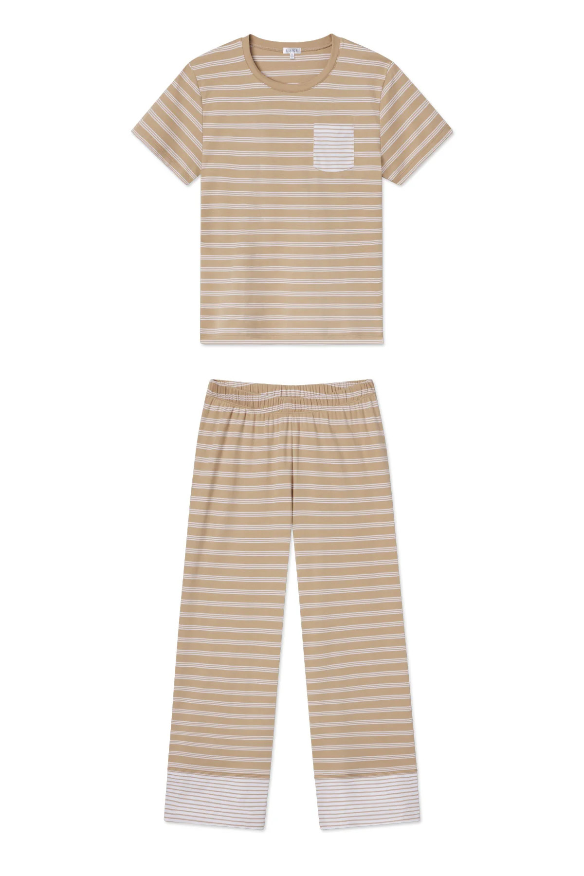 Pima Crew Wide Leg Pajama Set in Sandstone Mixed Stripe | Lake Pajamas